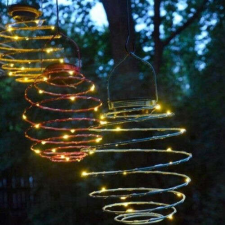 Napelemes spirál kerti lampion, rózsaszín kültéri világítás