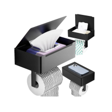 NapiKütyü Fekete Loft WC papírtartó polccal és szalvétatartóval fürdőszoba kiegészítő