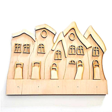  Natúr fa dűlöngélő házsor kulcstartó alap. Mérete: 205x155x5+5 mm dekorációs kellék