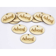  Natúr fa -&quot;Advent&quot; ovál gravírozott tábla 2,5x4cm 10db/csomag dekorációs kellék