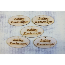 Natúr fa - "Boldog Karácsonyt" gravírozott ovál tábla 4x8cm 5db/csomag dekorációs kellék