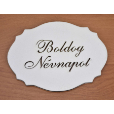 Natúr fa - "Boldog névnapot" kiesős tábla fehér 7,5x10cm dekorációs kellék