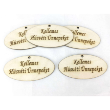  Natúr fa - &quot;Kellemes Húsvéti Ünnepeket&quot; ovál tábla 4x8cm 5db/csomag dekorációs kellék