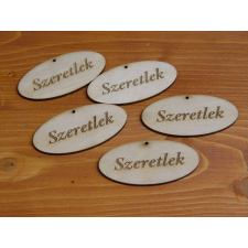 Natúr fa - "Szeretlek" gravírozott ovál táblák 4x8cm 5db/csomag dekorációs kellék