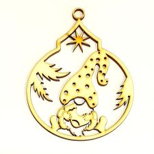  Natúr kerek karácsonyfadisz, manó csizmával, csillaggal. Mérete: 8x9,5 cm dekorációs kellék