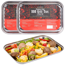 Navaris 2 darabos rozsdamentes acél BBQ tálca Navaris szett, 34x24 cm, szellőzőnyílásokkal, NAV000038EP001C kerti sütés és főzés