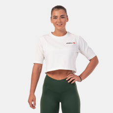 NEBBIA Women‘s T-shirt Crop Top Minimalist Logo Cream