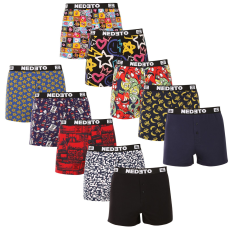 Nedeto 10PACK férfi bő szárú boxeralsó Nedeto többszínű (10NGV01) 3XL