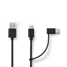 Nedis Nedis 2 az 1-ben szinkronizáló- és töltőkábel | USB A Dugasz - USB Micro B/USB-C Típusú Dugasz | 1,0 m | Fekete kábel és adapter