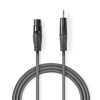 Nedis XLR 3-Tűs Dugasz, 3.5 mm Dugasz, PVC, nikkelezett, szimmetrikus audió kábel, 1.5m, sötét szürke (COTH15300GY15) (COTH15300GY15)