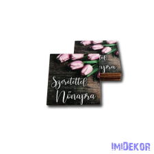 Négyzet alakú fa 5x5cm 5db/csomag - Nőnap alkalmából rózsaszín tulipános dekorációs kellék