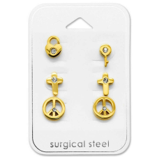  Nemesacél fülbevaló szett - béke- arany fülbevaló