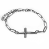  Nemesacél kereszt díszes rozsdamentes acél hosszú szemes karkötő, ezüst színű