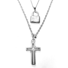 Nemesacél Lakat és kereszt dupla medál lánccal nyaklánc