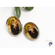  Nemesacél Máriát ábrázoló fülbevaló -rodium fülbevaló