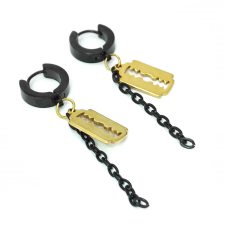  Nemesacél penge fülbevaló lánccal, arany-fekete színű fülbevaló