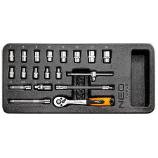 Neo Tools Dugókulcskészlet 1/4'', 19db, 4-14mm, műhelykocsitálcával (84-237) dugókulcs