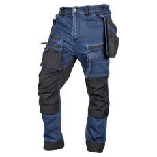 Neo Tools Farmer munkásnadrág, Denim, 82% pamut, Oxford szövet, Cordura betétek, cippzáras zsebek, kék-fekete, M