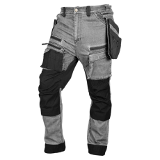 Neo Tools Farmer munkásnadrág, Denim, 82% pamut, Oxford szövet, Cordura betétek, cippzáras zsebek, szürke-fekete, XL