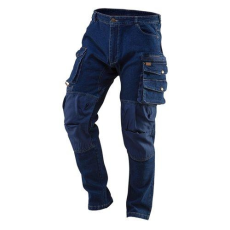 Neo Tools Munkanadrág, farmer, DENIM, 98% pamut, térdvédő betét zsebbel, gombos oldalzsebekkel, 255 g/m2, XL (81-228-XL)