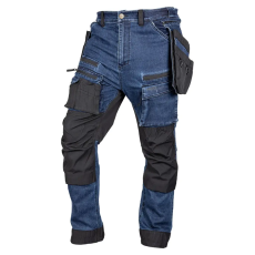 Neo Tools Neo farmer munkásnadrág, Denim, 82% pamut, Oxford szövet, Cordura betétek, cippzáras zsebek, kék-fekete, S