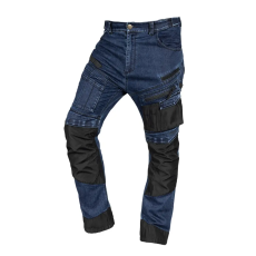 Neo Tools Neo farmer munkásnadrág, Denim, 82% pamut, Oxford szövet, térdvédő betét, cippzáras zsebek, kék-fekete, L