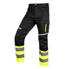 Neo Tools Neo láthatósági munkásnadrág Mix&Match, 1. oszt., 240g/m2, külső zsebek, profilozott térdbetét, fek.-sárga, S