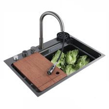 Nero Acél mosogatótálca szett csapteleppel + vízesés modul + pohármosó - 75 x 46 cm mosogatótálca