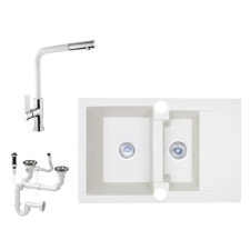  NERO D737-47BI Gránit Mosogató + Kihúzható csap + Dugóemelő (fehér) fürdőkellék