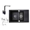  NERO D737-47C Gránit Mosogató + Design csap + Dugóemelő (fekete)
