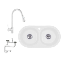  NERO G770-40BI Gránit Mosogató + Zuhanyfejes csaptelep + Szifonkészlet (fehér) fürdőkellék