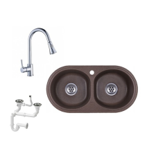  NERO G770-40BR Gránit Mosogató + Zuhanyfejes csaptelep + Szifonkészlet (barna) fürdőkellék