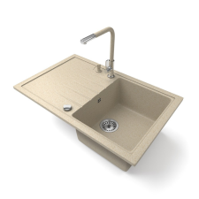 Nero Gránit mosogató NERO Eris + kihúzható Linea csaptelep + adagoló + dugókiemelő (bézs) mosogatótálca