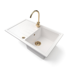 Nero Gránit mosogató NERO Eris + magasított Gold csaptelep + dugókiemelő (fehér) mosogatótálca