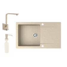 Nero Gránit mosogató NERO Gold + Design csaptelep + adagoló (bézs) csaptelep