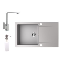 Nero Gránit mosogató NERO Gold + Design csaptelep + adagoló (szürke) csaptelep