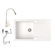 Nero Gránit mosogató NERO Gold + magasított inox csaptelep + dugókiemelő (fehér) mosogatótálca