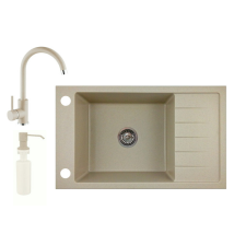 Nero Gránit mosogató NERO Grande + csaptelep+ adagoló + szifon - bézs mosogatótálca