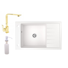 Nero Gránit mosogató NERO Grande + Design-Gold csaptelep + adagoló (fehér) csaptelep
