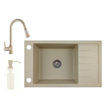 Nero Gránit mosogató NERO Grande + kihúzható Snake csaptelep + adagoló (bézs) mosogatótálca