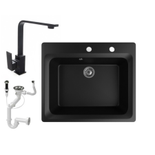 Nero Gránit mosogató NERO Italia + Design csaptelep + dugóemelő (matt fekete) mosogatótálca
