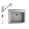Nero Gránit mosogató NERO Italia + kihúzható Shower csaptelep + adagoló (szürke)
