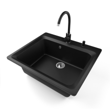Nero Gránit mosogató NERO Italia + magasított csaptelep + adagoló (matt fekete) mosogatótálca