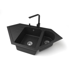 Nero Gránit mosogató NERO Joker + Design csaptelep + adagoló (fekete) mosogatótálca