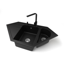 Nero Gránit mosogató NERO Joker + Design csaptelep + adagoló (matt fekete) mosogatótálca