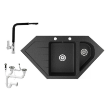 Nero Gránit mosogató NERO Joker + kihúzható Linea csaptelep + dugókiemelő (fekete) mosogatótálca