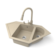 Nero Gránit mosogató NERO Joker + kihúzható zuhanyfejes Snake csaptelep + adagoló (bézs) mosogatótálca