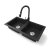 Nero Gránit mosogató NERO Lybra + kihúzható zuhanyfejes Snake csaptelep + szifon (fekete)