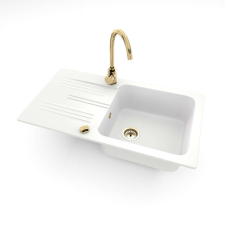 Nero Gránit mosogató NERO Malta + magasított arany csaptelep + adagoló, fehér mosogatótálca