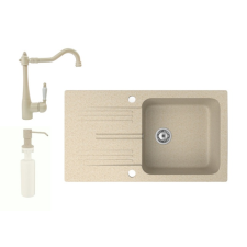 Nero Gránit mosogató NERO Malta + rusztikus csaptelep + adagoló (bézs) csaptelep
